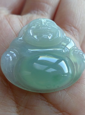 冰种莹光起胶果冻晴绿水飘花翡翠坐佛 天然A货 佛公 玉佛 证书