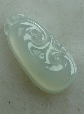 冰种化地果冻胶感翡翠如意 天然A货玉石吊坠女性气质