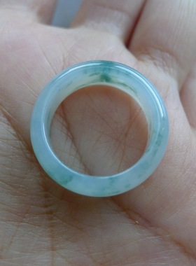 老种化地起胶莹光飘蓝花翡翠指环戒指 天然翡翠A货