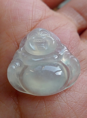 寒玉翡翠 冰种化地莹光A货翡翠佛 19.5-19.5-4.8