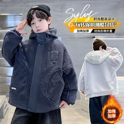 男童夹棉外套毛毛衣秋冬款2025新款冬季童装中大儿童冬装男孩棉服