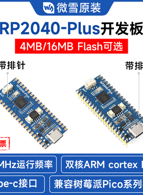 微雪 RP2040-Plus微控制器开发板 4MB Flash容量 兼容树莓派Pico