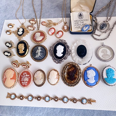 FG西洋古董首饰 Vintage卡梅奥cameo中古胸针宫廷吊坠项链套装