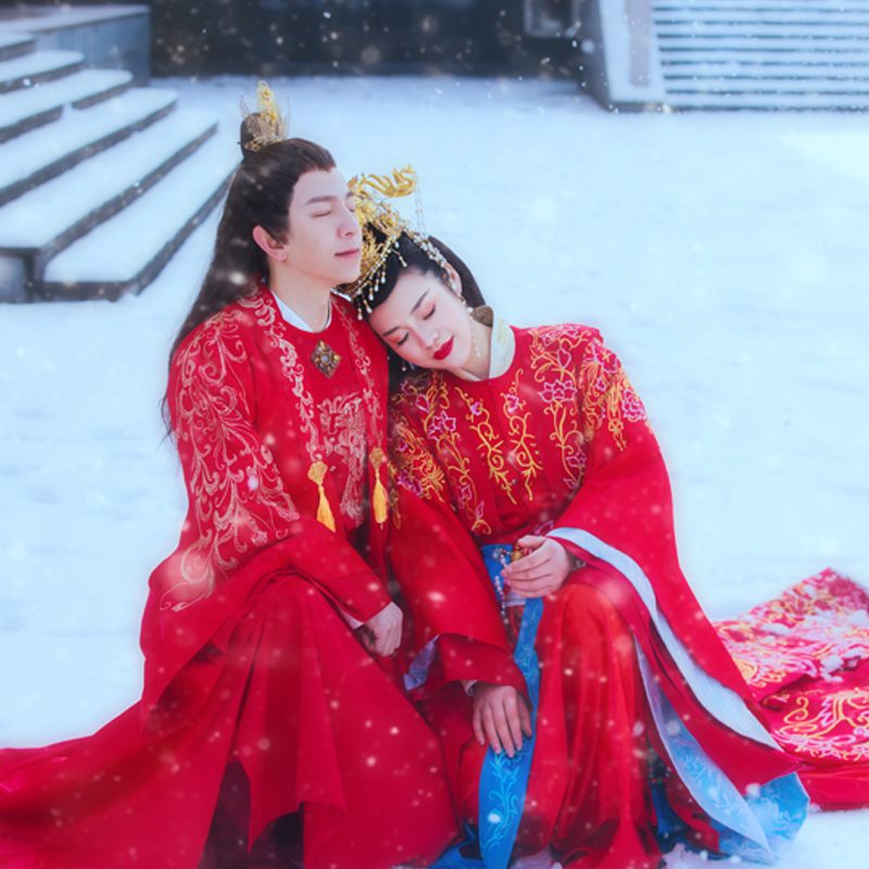 拖尾新娘中式红色南北朝广袖古装