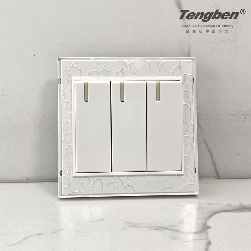 藤本86型暗装开关面板透明雕花大板三位开关单双控电源按钮三开单
