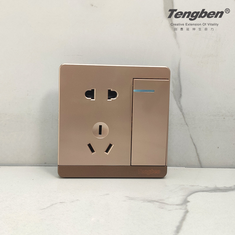 藤本墙壁插座86型玫瑰金面板超大板一位开关二三插一开5孔带开关