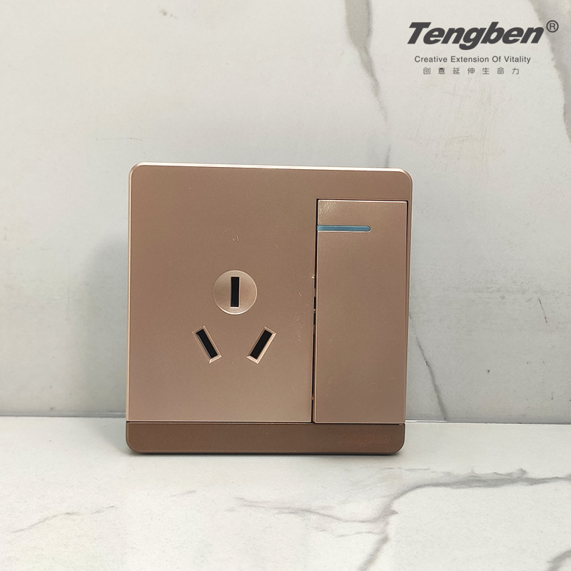 藤本墙壁插座86型玫瑰金面板超大板一位开关16A三插大功率空调插