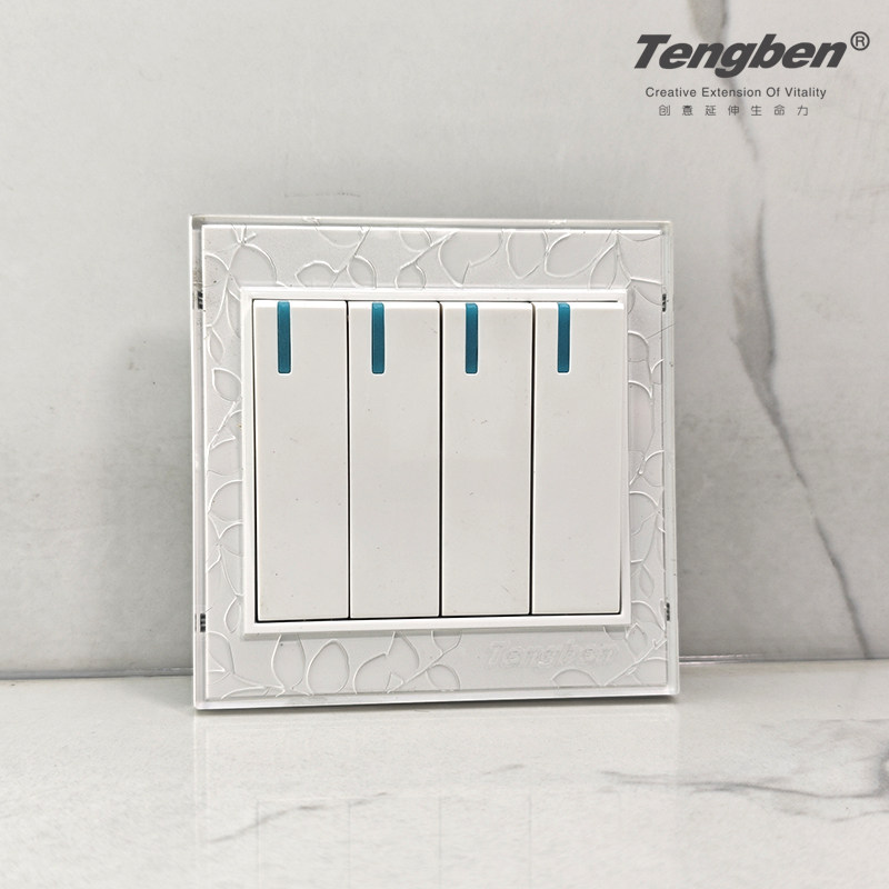 藤本86型暗装开关面板透明雕花大板四位开关单双控电源按钮四开单