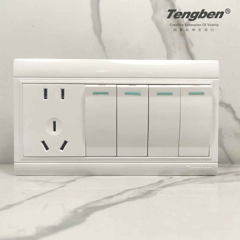 藤本明装开关插座150型四位单控开关带二三插独立控制四开5孔插