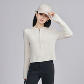 针织开衫 柒量一裁小个子米白色连帽拉链毛织上衣女短款 修身 3480