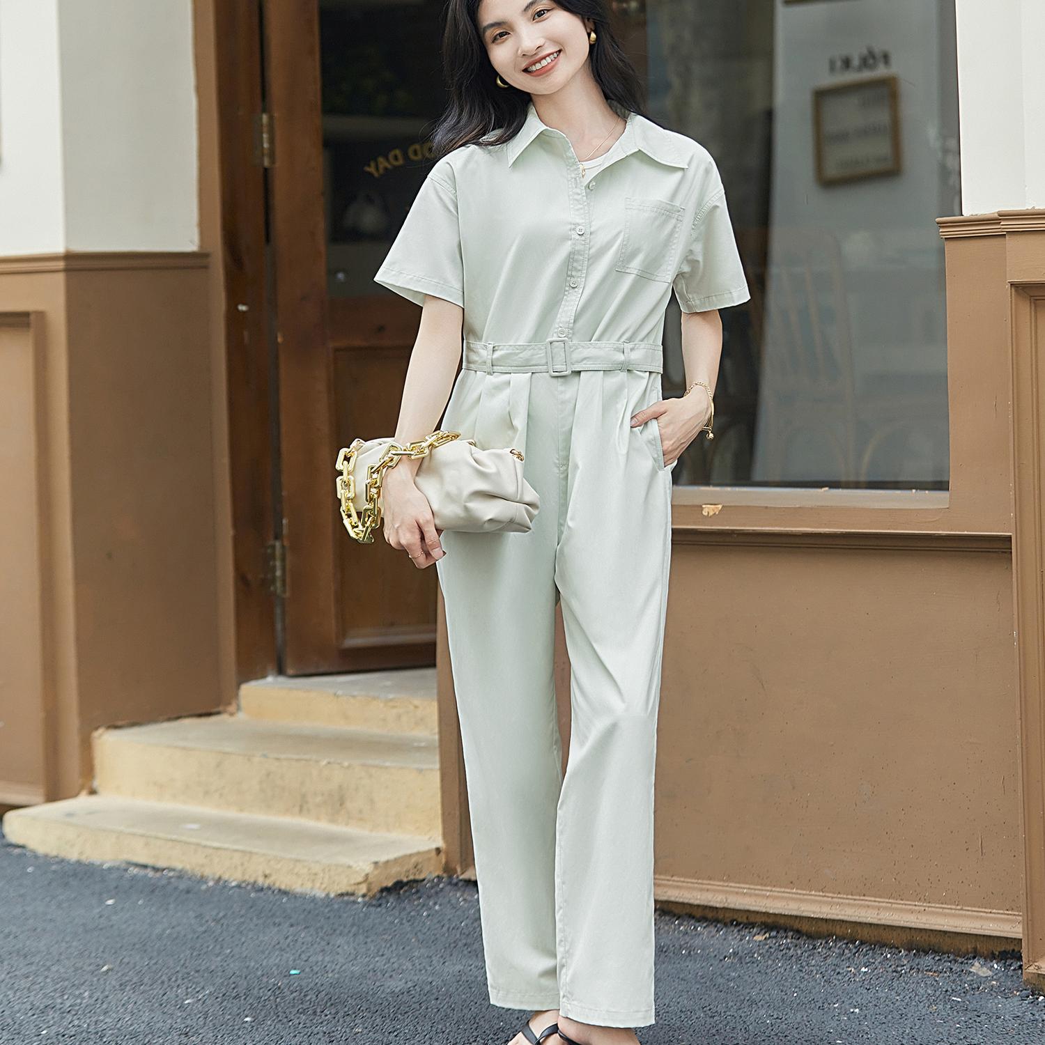 小个子黑/黄/绿色工装连体裤女夏