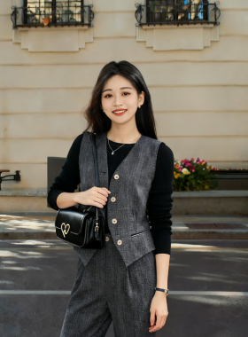 【小柒】小个子深灰马甲套装秋女无袖设计阔腿裤93.5-94.5cm1342