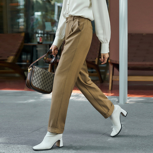 柒量一裁小个子卡其色阔腿裤 高腰设计垂感显瘦通勤百搭1252 秋女款