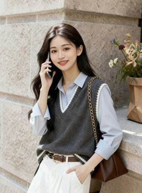 柒量一裁小个子v领马甲2025款巨好看的毛织马甲秋冬女3328