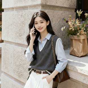 柒量一裁小个子v领马甲2025款巨好看的毛织马甲秋冬女3328