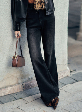 【大柒】小个子抓毛微喇裤牛仔裤2025新款秋冬喇叭裤95-96cm3469