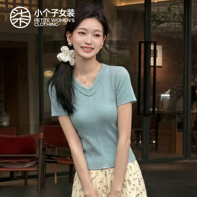 柒量一裁小个子夏季短袖毛织上衣