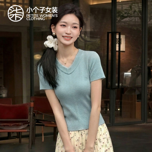 柒量一裁小个子夏季短袖毛织上衣