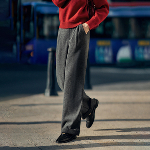 梧桐裤 秋冬流行直筒裤 3552 子2025新款 柒量一裁小个子灰色加绒裤
