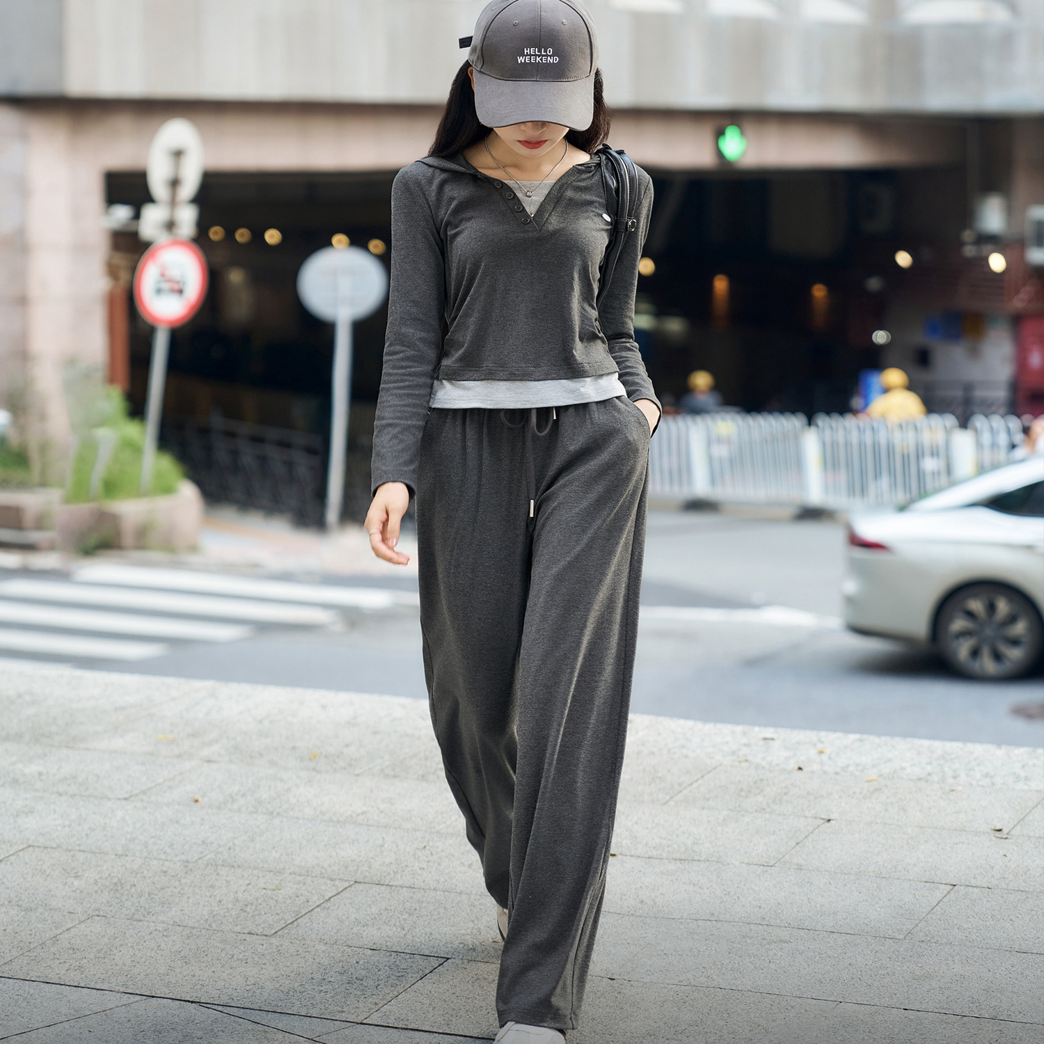 小个子休闲套装女长袖T恤+休闲裤