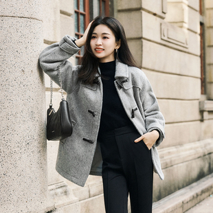 柒量一裁小个子毛呢外套灰色外套时尚通勤穿搭秋冬新款3059