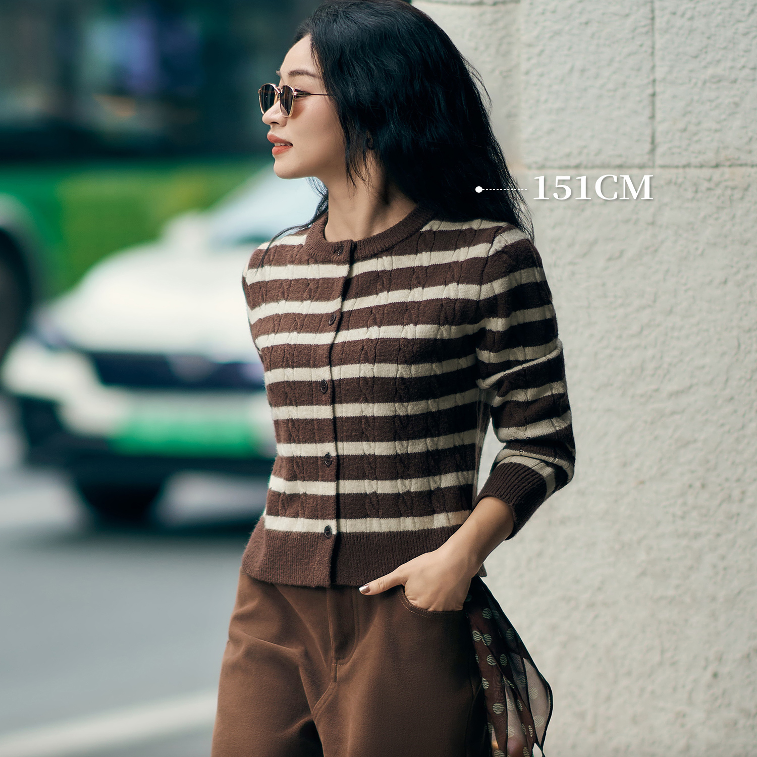 柒量一裁小个子条纹针织开衫