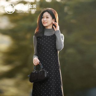 柒量一裁小个子黑色波点背心连衣裙巨好看连身裙106-107cm3830预