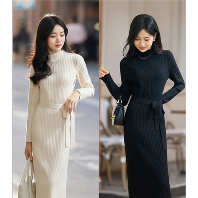 柒量一裁小个子条针织连衣裙女秋
