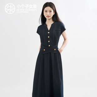 柒量一裁小个子大柒110-111cm女夏新款显瘦通勤牛仔连衣裙2103