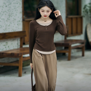 柒量一裁小个子设计感深棕色套装 女复古内搭半裙温柔通勤风1218