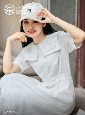 柒量一裁小个子巨好看连衣裙白色刺绣连衣裙夏温柔长裙0681
