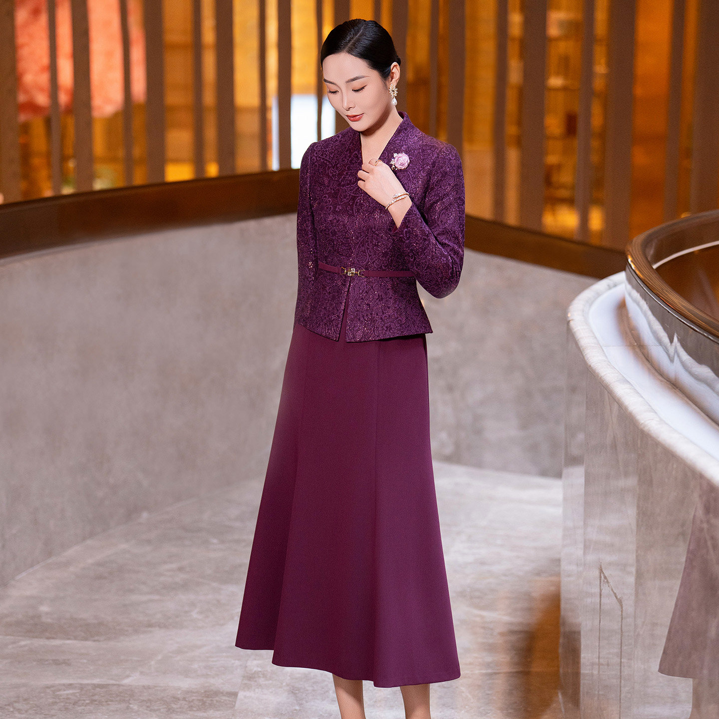 紫红色毛呢连衣裙女2025冬季新款时尚气质V领修身假两件羊毛裙子,女装/女士精品,连衣裙,淘宝优惠券,粉丝福利购,淘宝优惠卷