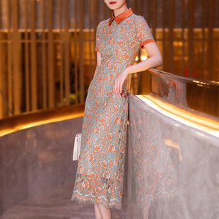 修身 首尚格释夏季 减龄拼接醋酸短袖 时尚 裙子 蕾丝连衣裙女2025新款