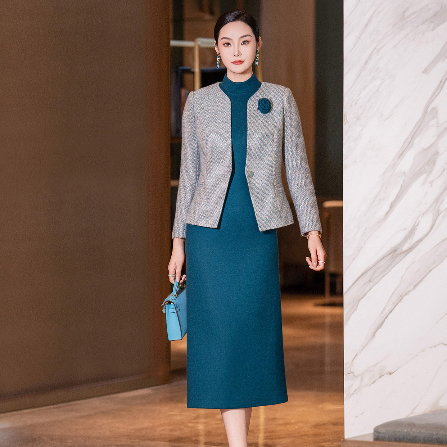 时尚小香风毛呢套装裙女冬新款端庄大气外套修身背心裙羊毛两件套,女装/女士精品,职业女裙套装,淘宝优惠券,粉丝福利购,淘宝优惠卷