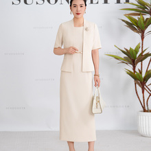 夏季职业套装女2025新款气质通勤米白色直筒连衣裙时尚两件套裙装