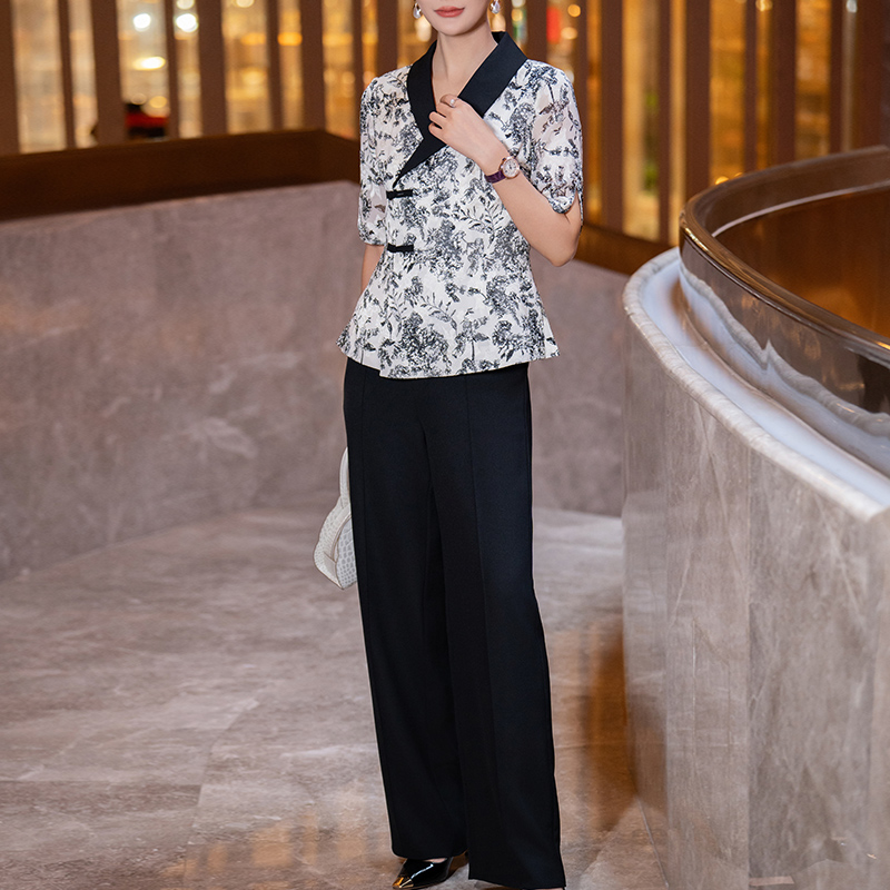 夏季新款气质新中式直筒裤套装女