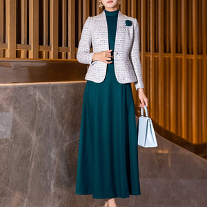 时尚小香风毛呢套装女2025新款洋气气质短款西装连衣裙两件套