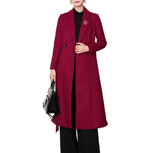 红色小香风外套2026春秋季新款时尚气质洋气中长款修身呢子大衣女