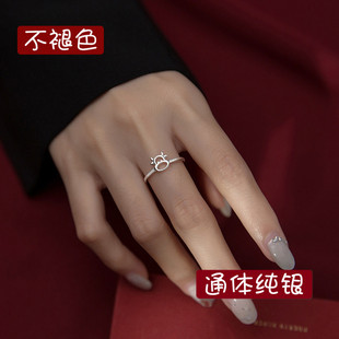 牛食指戒指纯银女小众设计冷淡风ins潮可调节不掉色开口简约学生