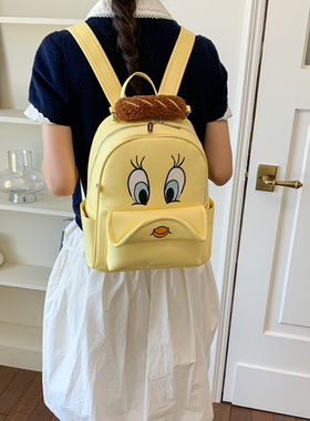 2026新款可爱卡通双肩包女学生黄色大容量少女书包休闲出游小背包