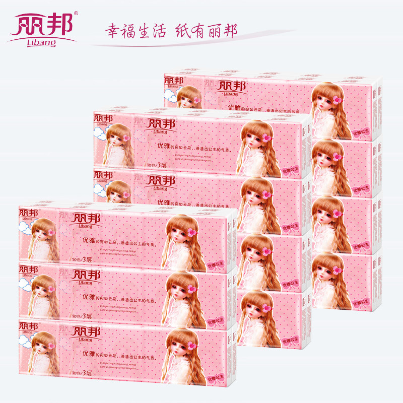丽邦 纸巾手帕纸3层 小包餐巾纸 10连包*10条 共100包 公主面巾纸