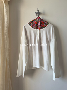 贝母扣 极简 纯棉 亨利领 T恤 无退换 慵懒长袖 币入