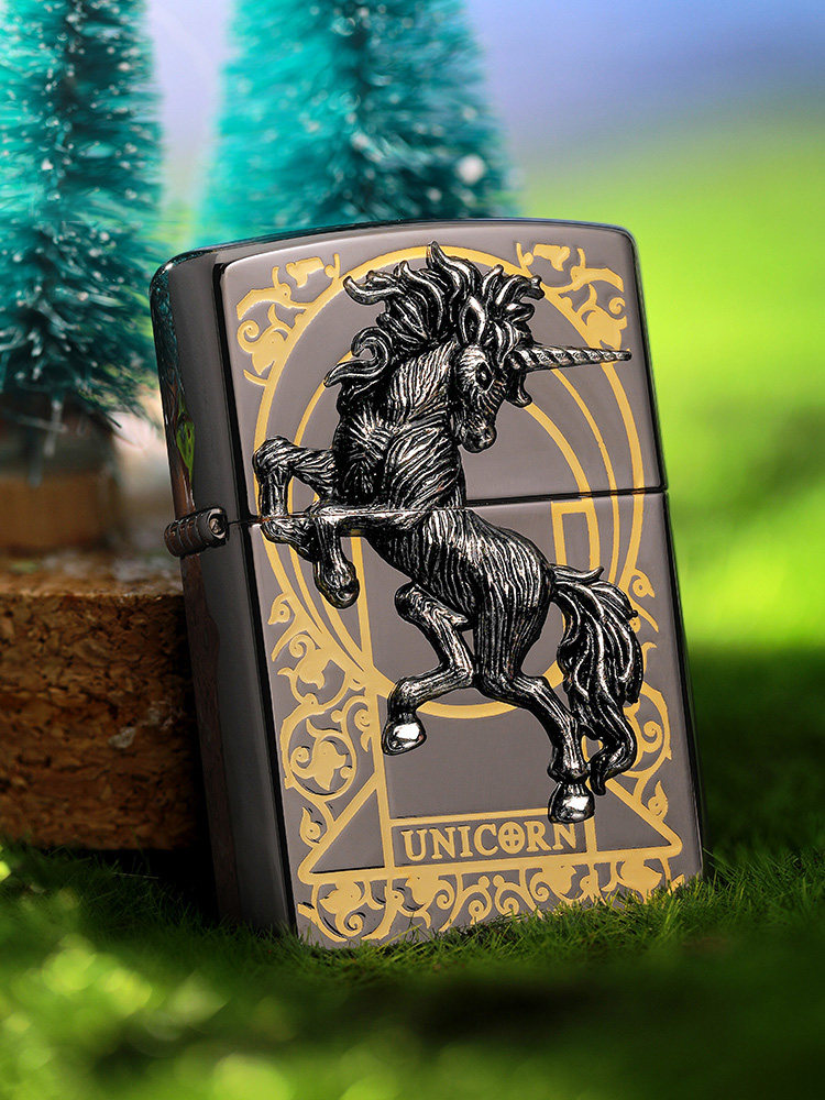 芝宝zippo打火机正品 韩版珍藏zippo星空独角兽黑冰独角兽 正版