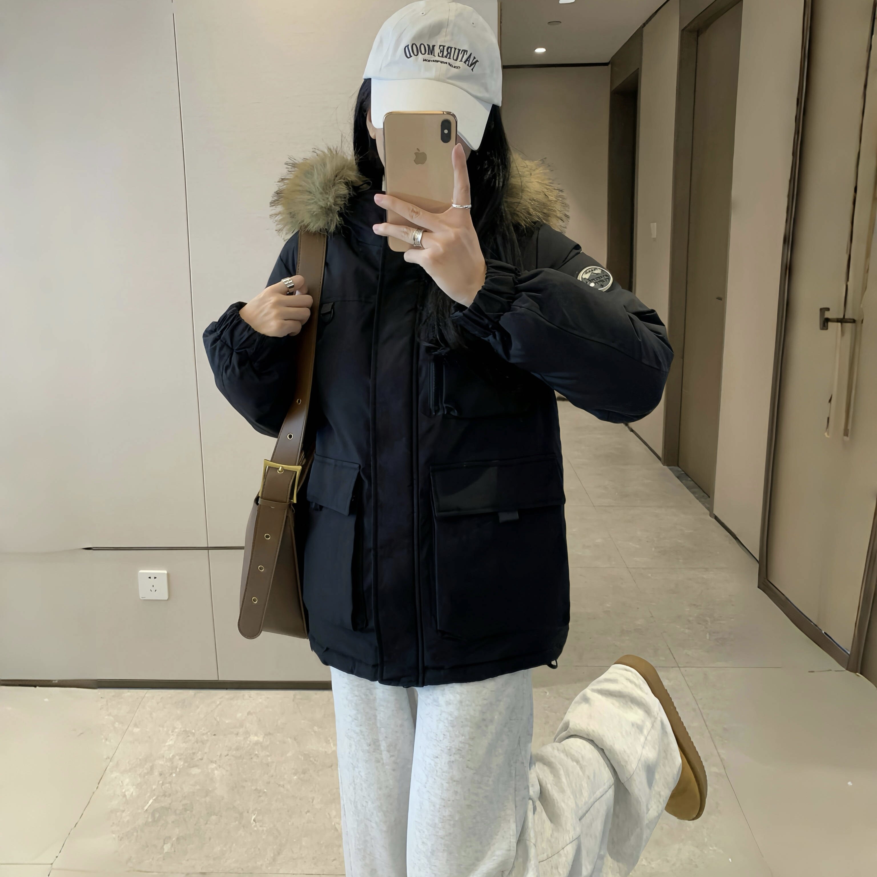 冬季大毛领加厚工装派克棉服女