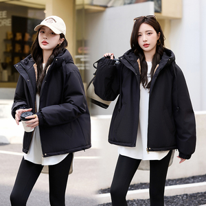 休闲保暖加绒加厚冲锋衣款式棉服2025秋冬显瘦加毛连帽外套上衣潮