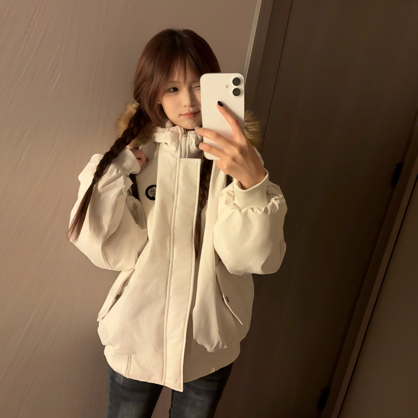 冬季连帽针织拼接加厚保暖女棉服