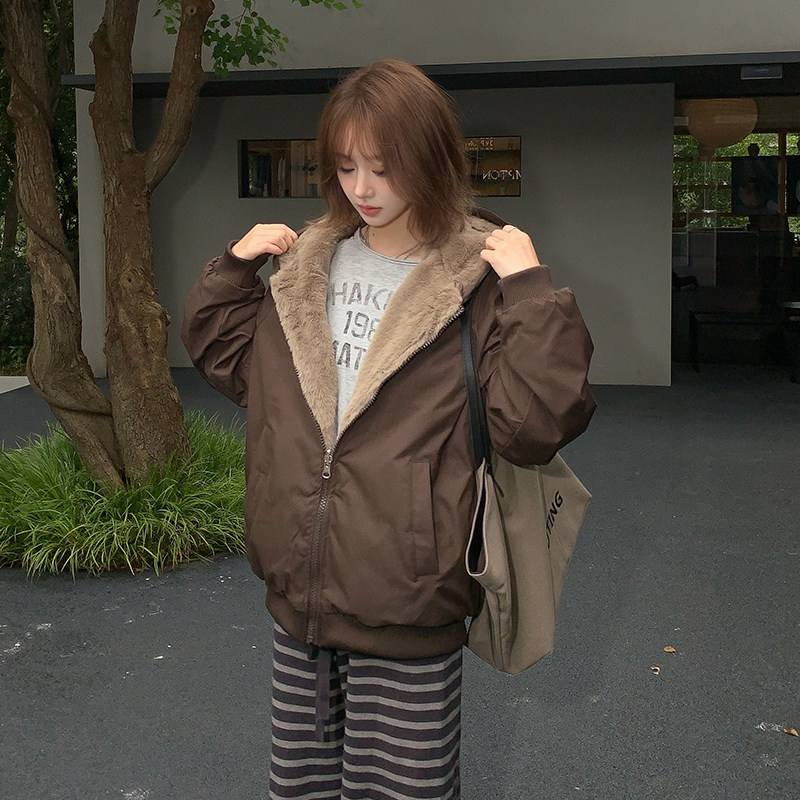 美拉德双面穿棉服女2026冬季新款加绒棉衣棉袄座山雕派克服厚外套