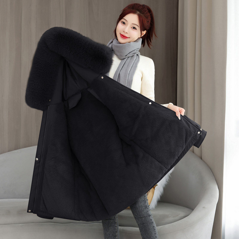 冬季加绒加厚大毛领显瘦派克服女