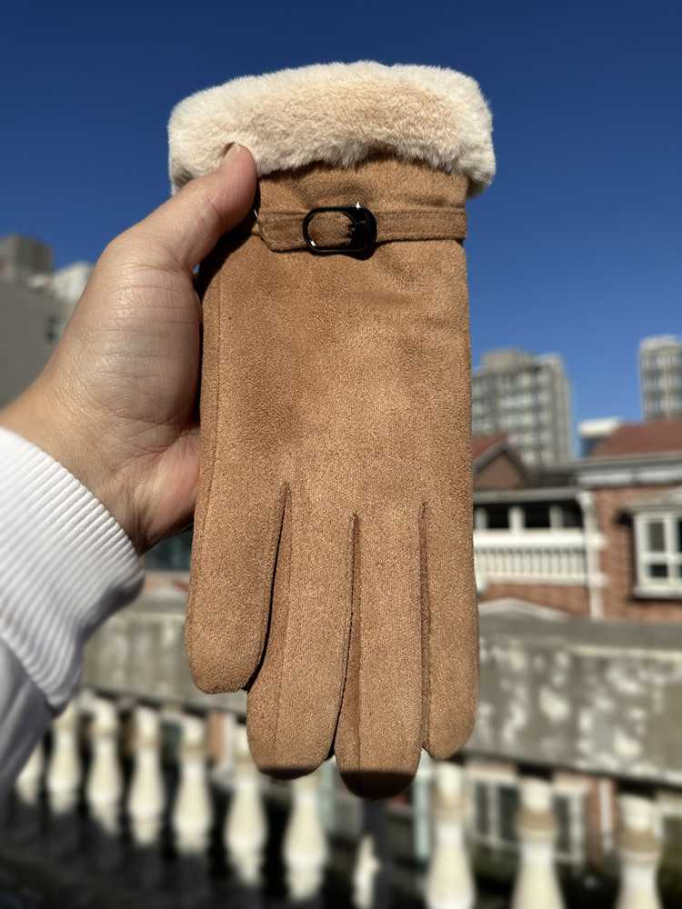 男女冬季加厚保暖麂皮绒全指手套