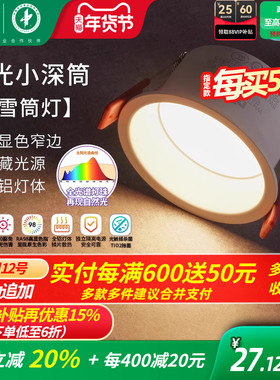 雷士照明嵌入式防眩筒灯射灯窄边过道灯深杯客厅无主灯天花灯米雪